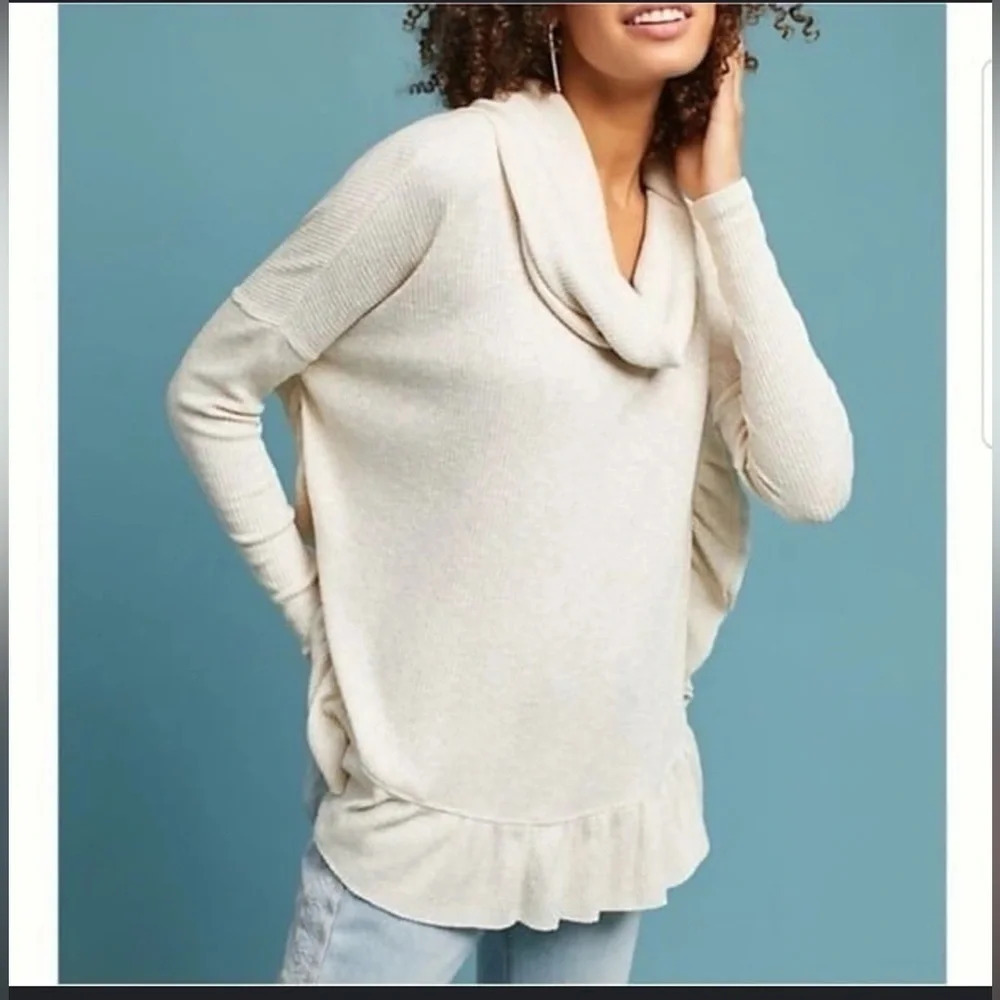 Anthropologie Postmark Orley Cowl Neck Ruffle Sweater Metallic Knit Top XS/S